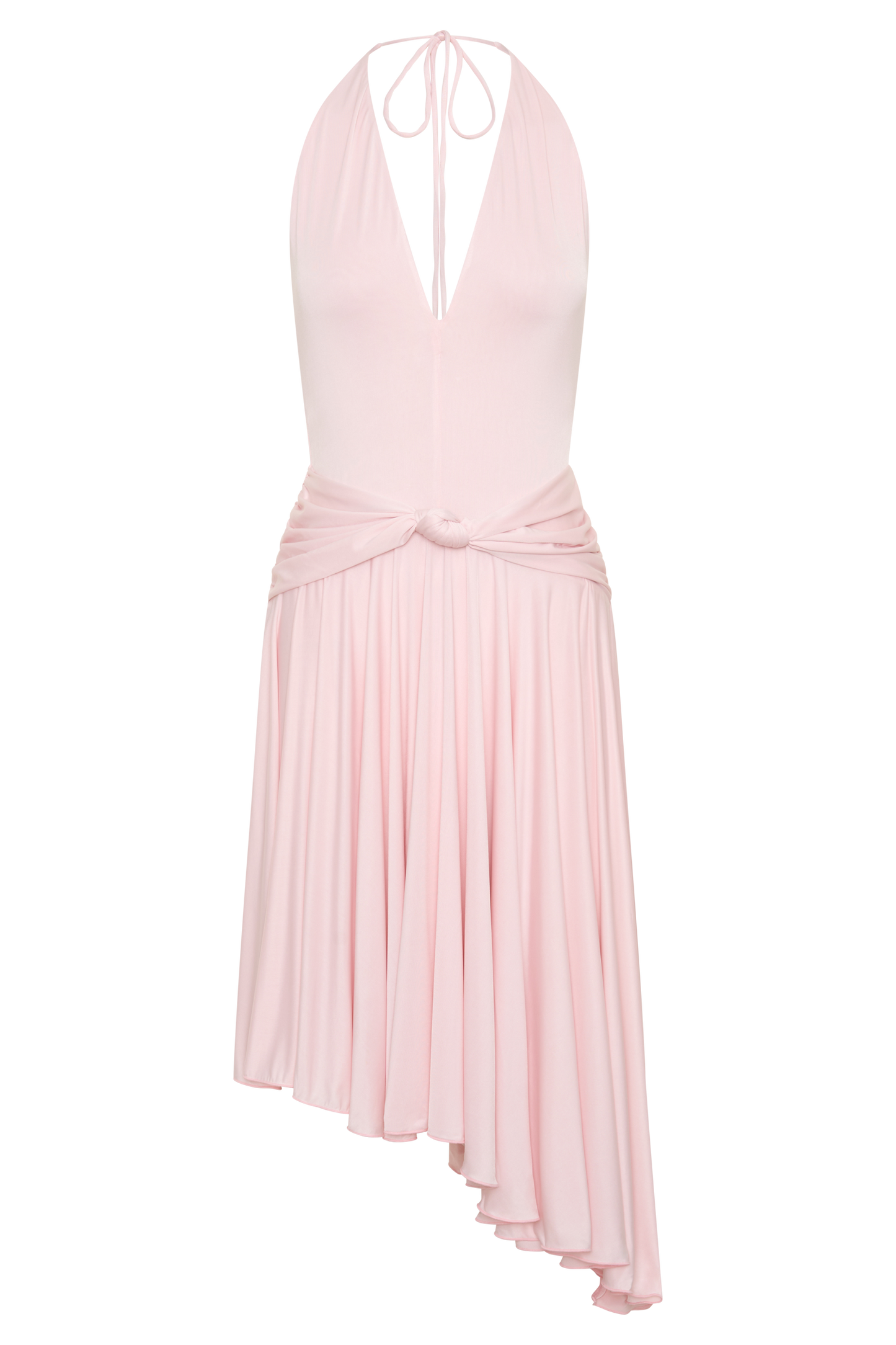 Zelda Asymmetric Slinky Midi Dress - Ballet Pink