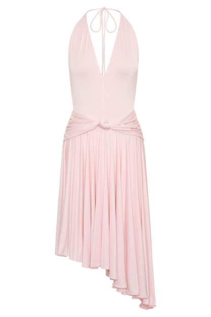 Zelda Asymmetric Slinky Midi Dress - Ballet Pink