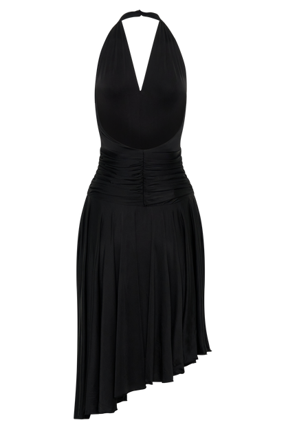 Zelda Asymmetric Slinky Midi Dress - Black