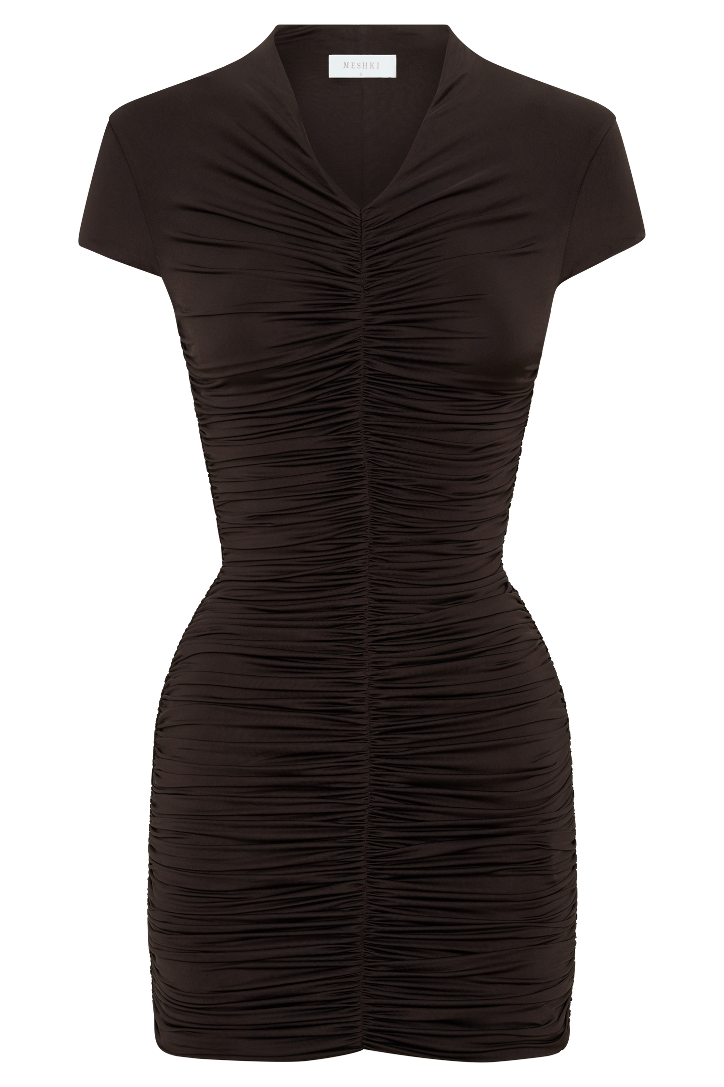 Alphine Gathered Short Sleeve Mini Dress - Chocolate