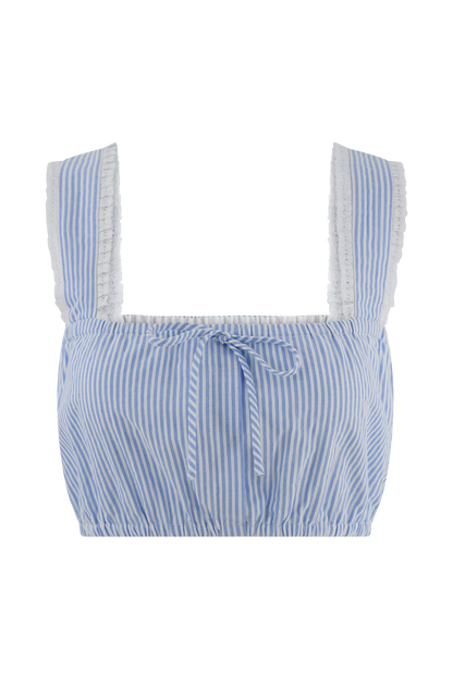 Gretel Sleeveless Crop Top - Blue Pinstripe