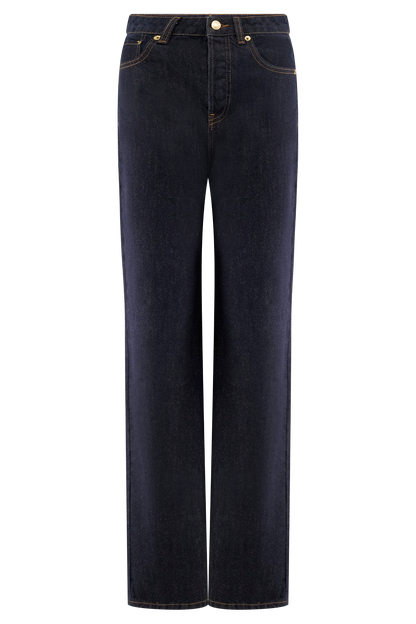 Janine High Waisted Straight Leg Jeans - Washed Indigo Blue