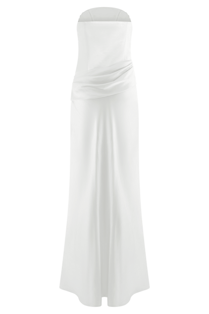 Jasmine Strapless Satin Maxi Dress - White
