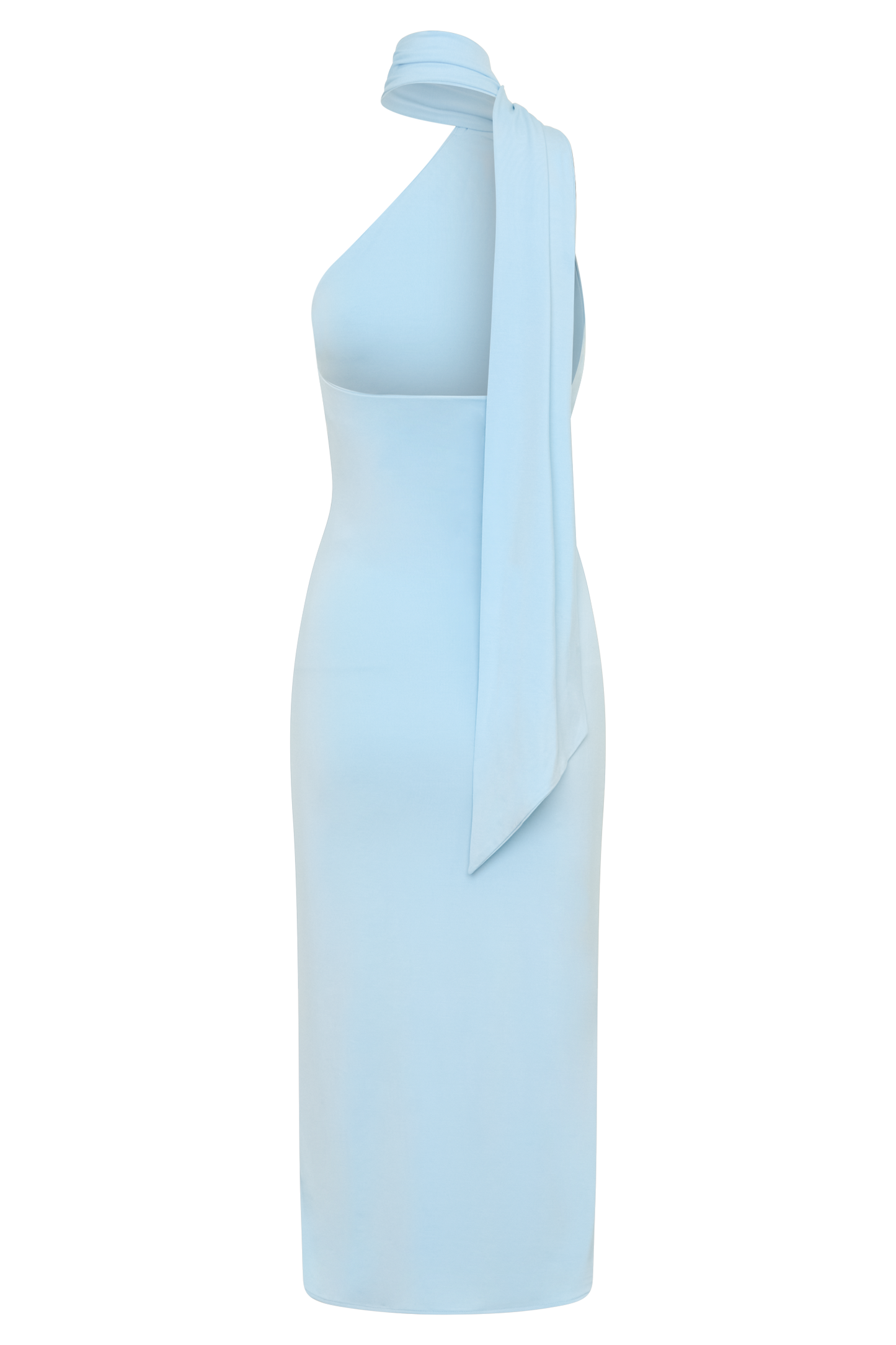 Jemma One Shoulder Tie Midi Dress - Pale Blue