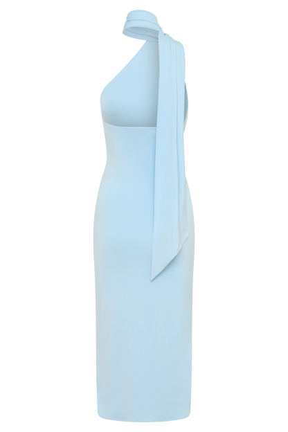 Jemma One Shoulder Tie Midi Dress - Pale Blue