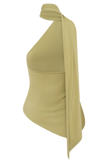 Jemma One Shoulder Tie Top - Apple Sage