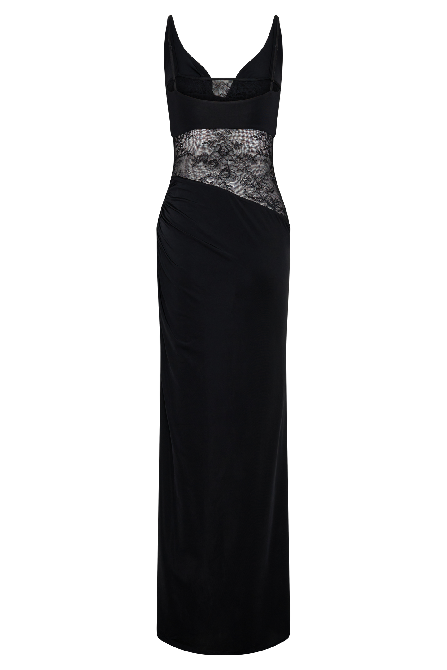 Kelela Draped Slinky And Lace Maxi Dress - Black