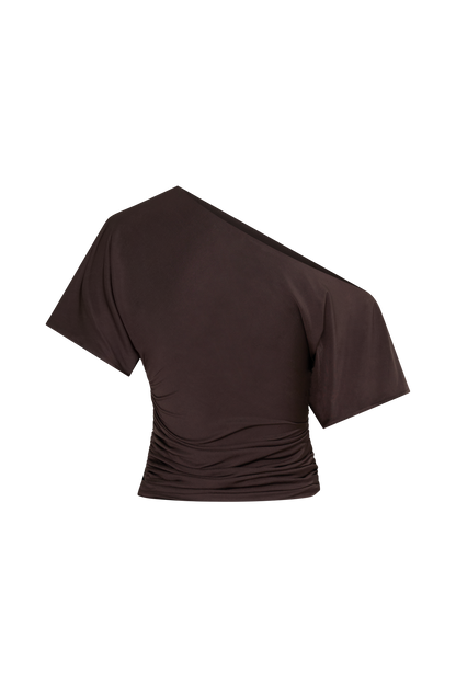 Luu Off Shoulder Slinky Top - Dark Chocolate
