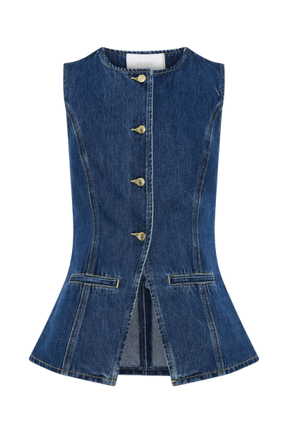 Abel Denim Button Up Top - Dark Blue