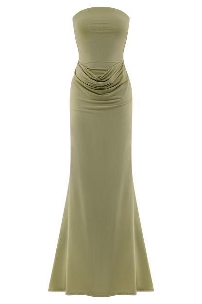 Madison Strapless Slinky Maxi Dress - Sage