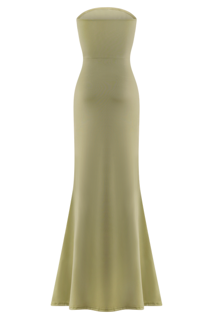 Madison Strapless Slinky Maxi Dress - Sage