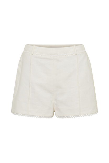 Melody Linen Short With Lace - White