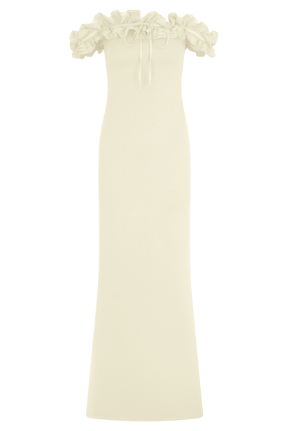 Nova Ruffle Off Shoulder Maxi Dress - Ivory
