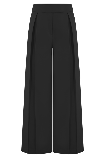 Raya Mid Rise Wide Leg Linen Pant - Black