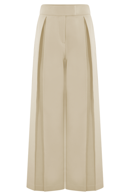 Raya Mid Rise Wide Leg Linen Pant - Natural Beige