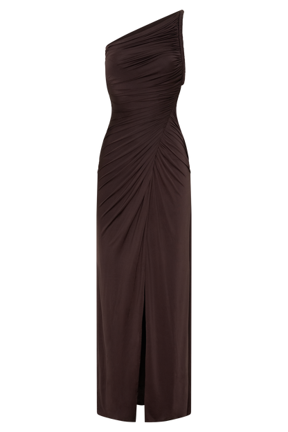 Ryn Twisted One Shoulder Maxi Dress - Dark Chocolate