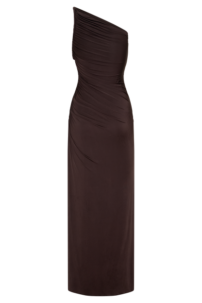 Ryn Twisted One Shoulder Maxi Dress - Dark Chocolate