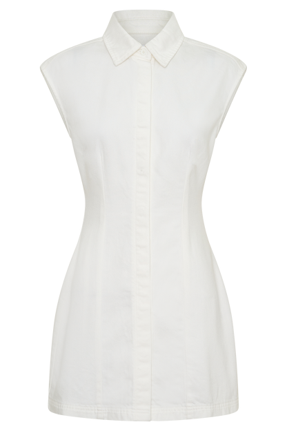 Sheriden Collared Mini Denim Dress - White