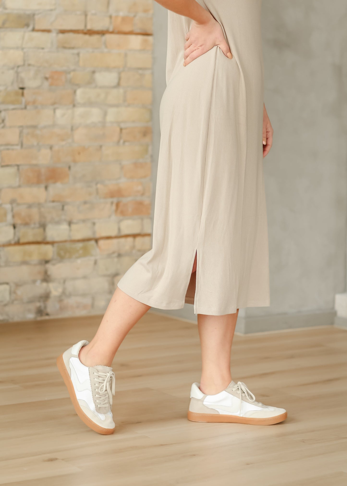 Baylor Taupe Ribbed T-shirt Dress