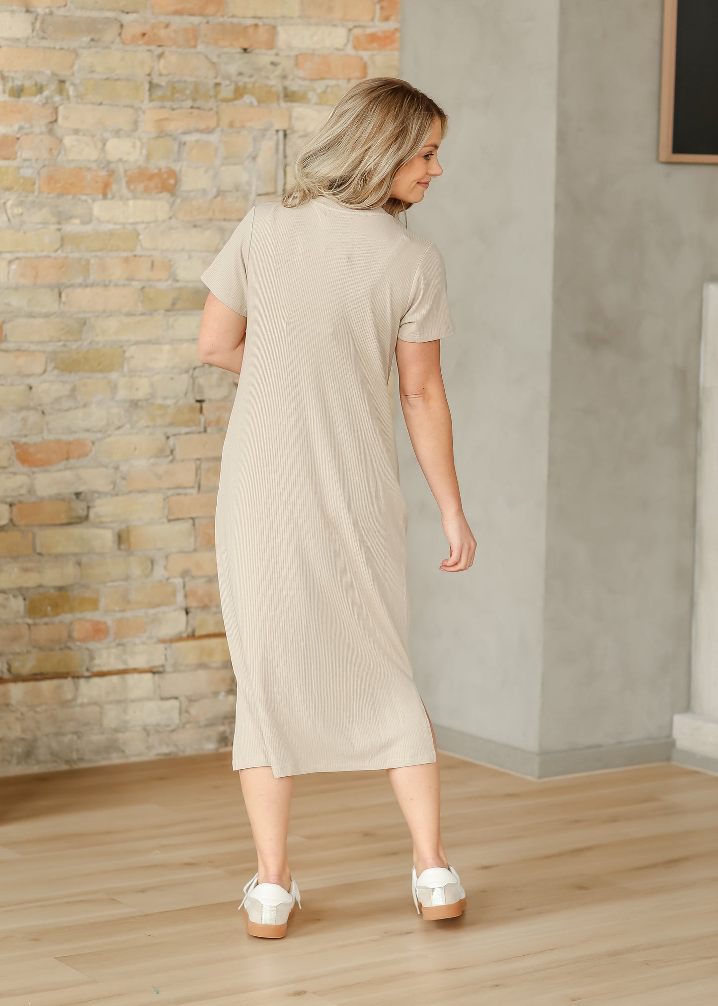 Baylor Taupe Ribbed T-shirt Dress