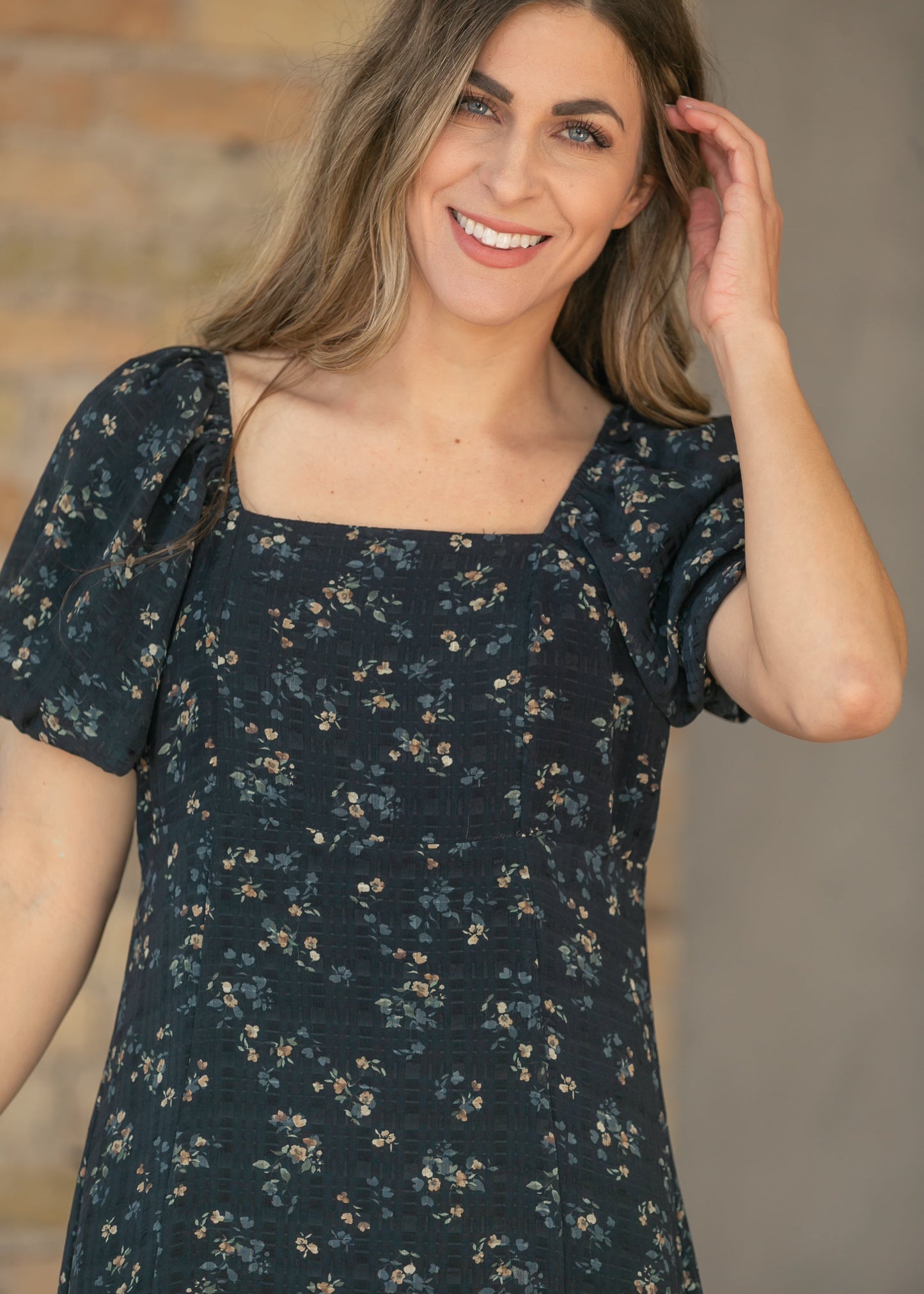 Black Floral Square Neck Maxi Dress