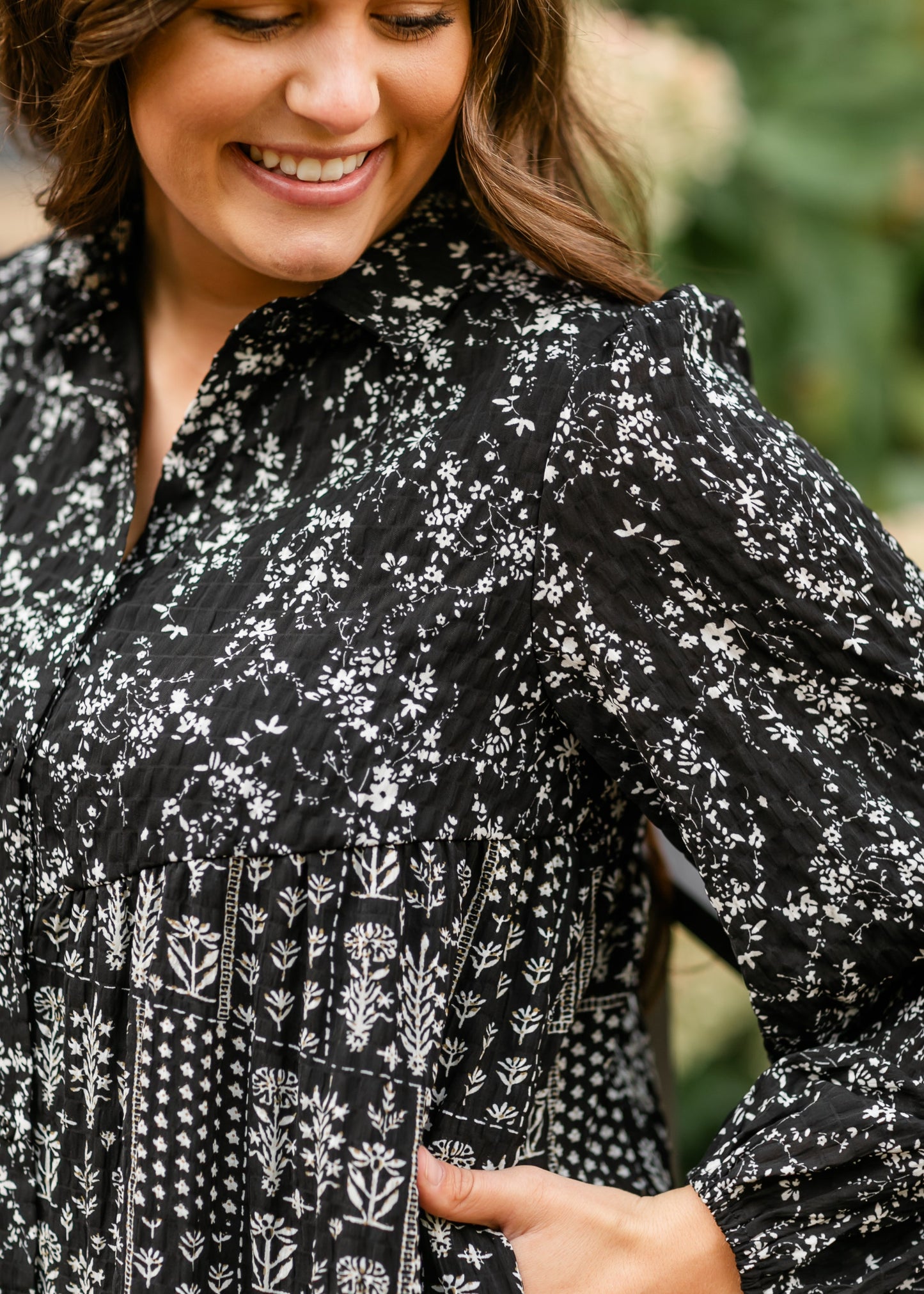 Black Multi Floral Button Front Midi Dress - FINAL SALE