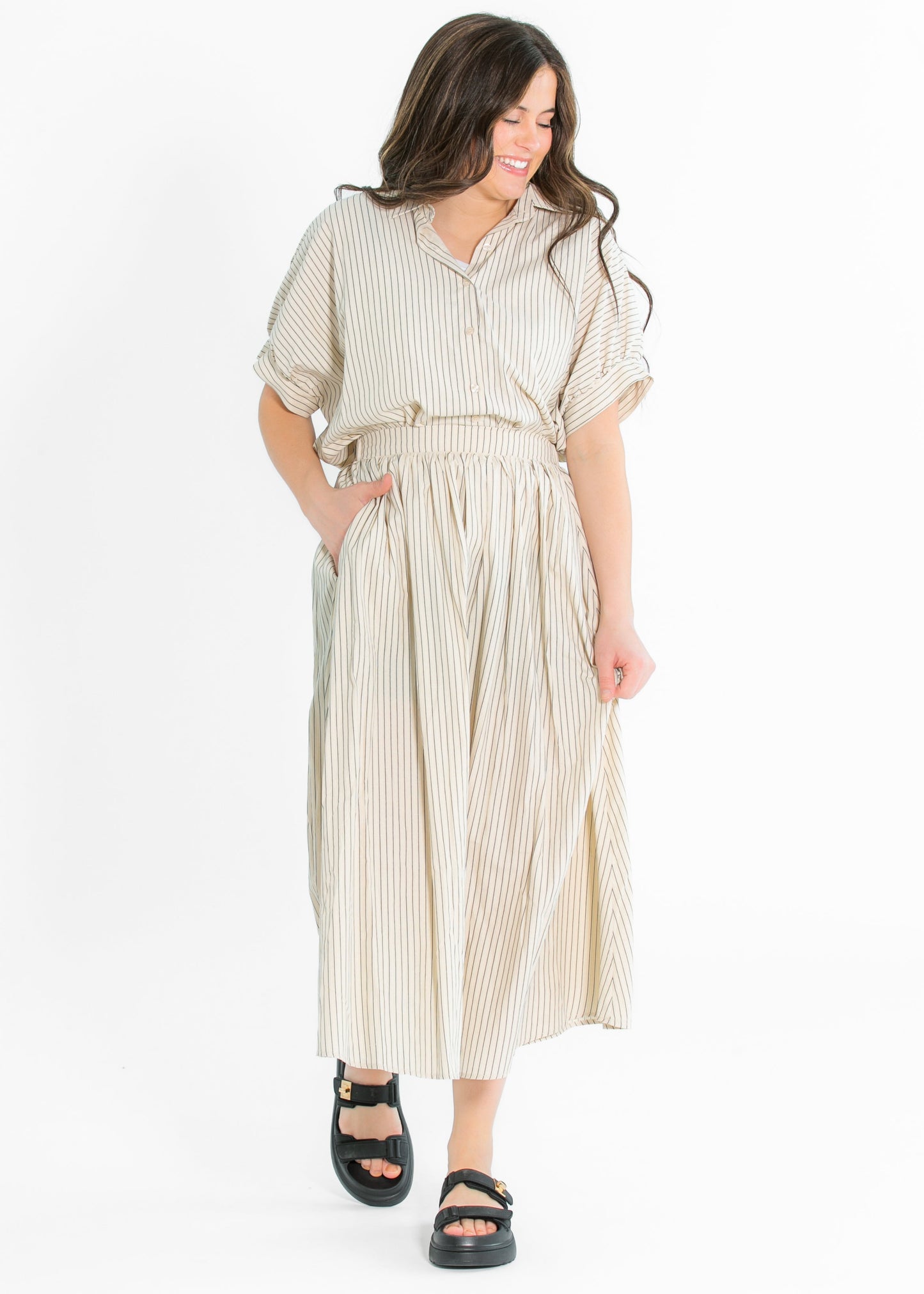 Black Striped Button-Up Top - FINAL SALE