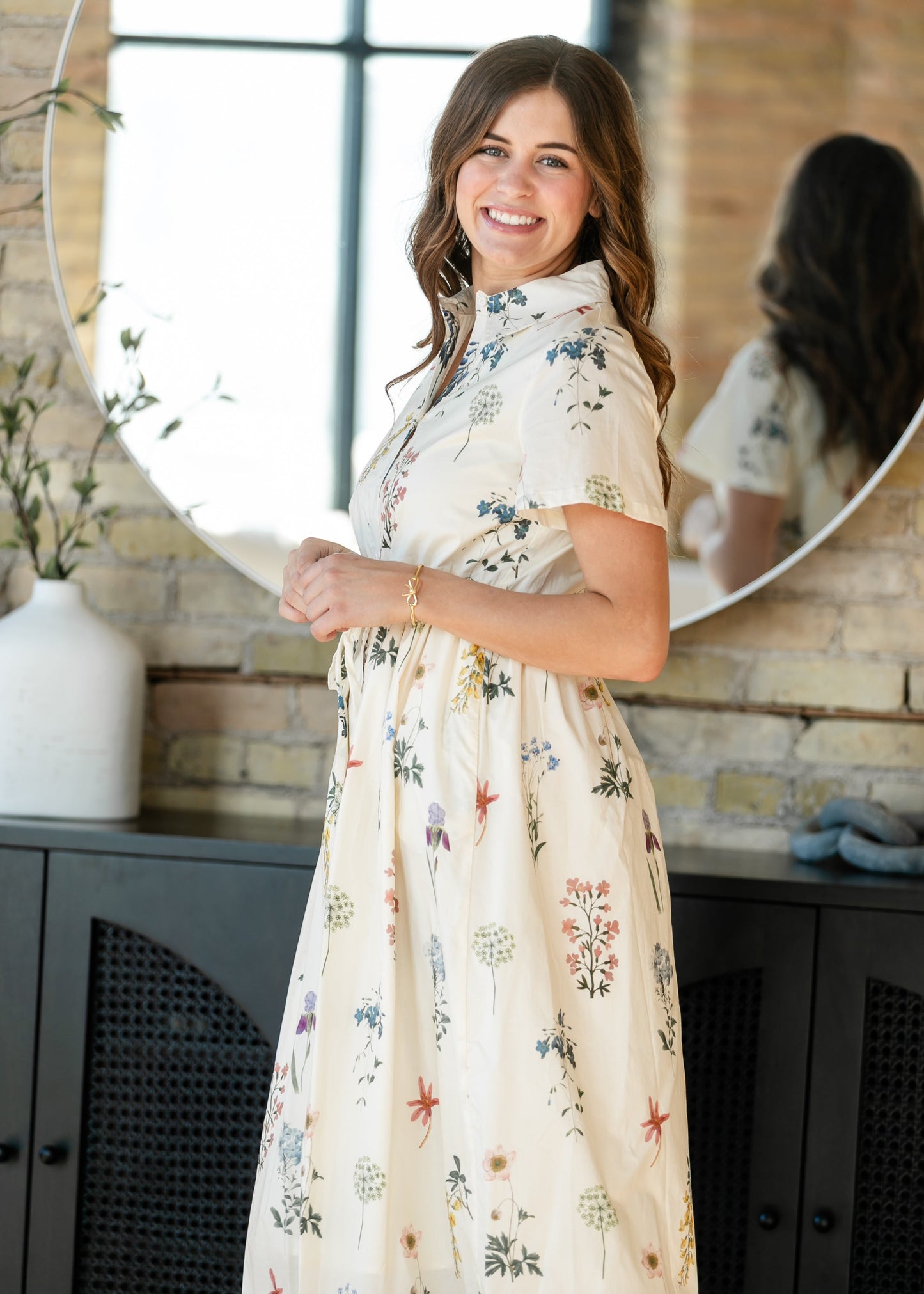 Button Down Floral Tie Waist Midi Dress - FINAL SALE