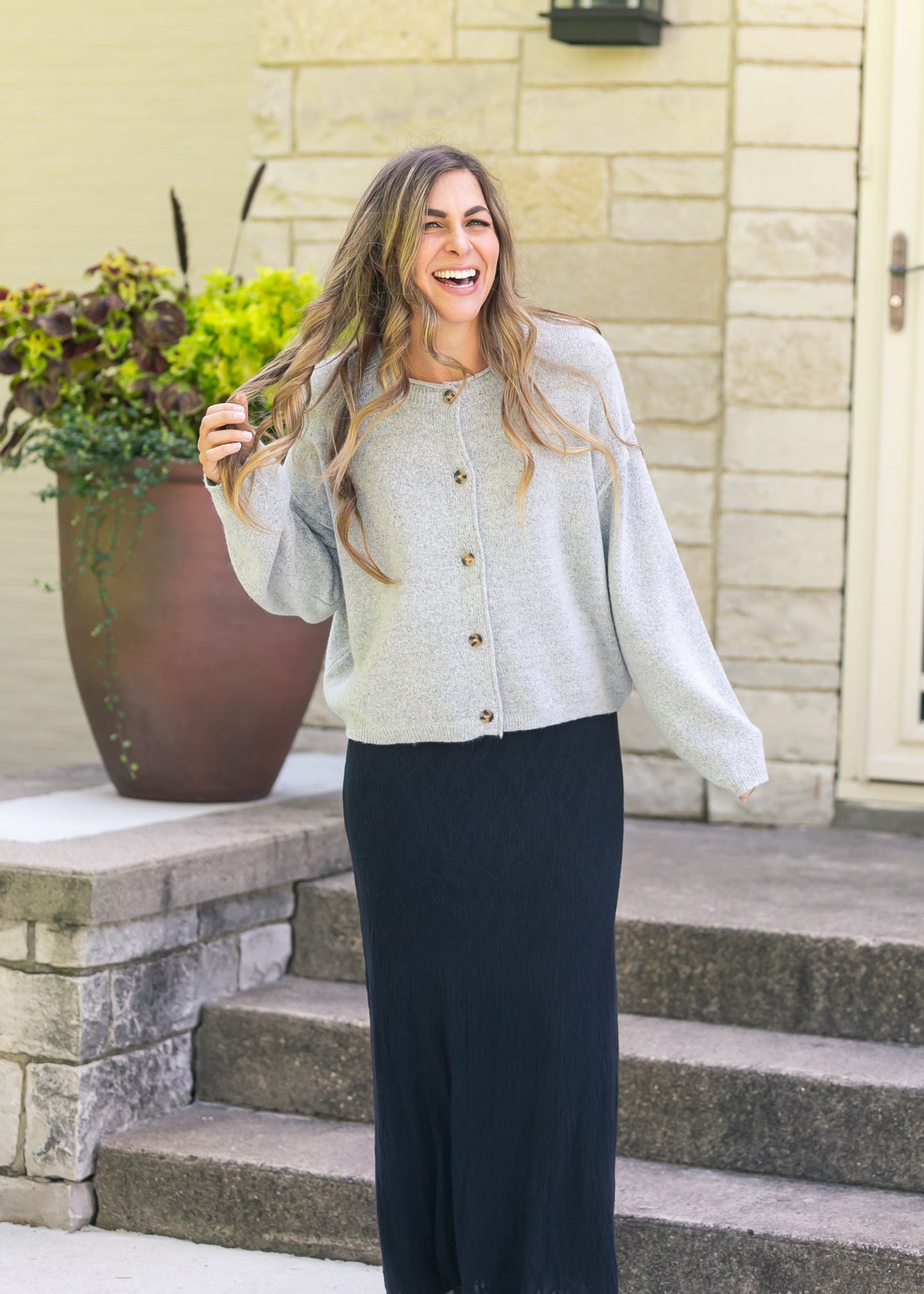 Button Down Raw Seam Cardigan - FINAL SALE