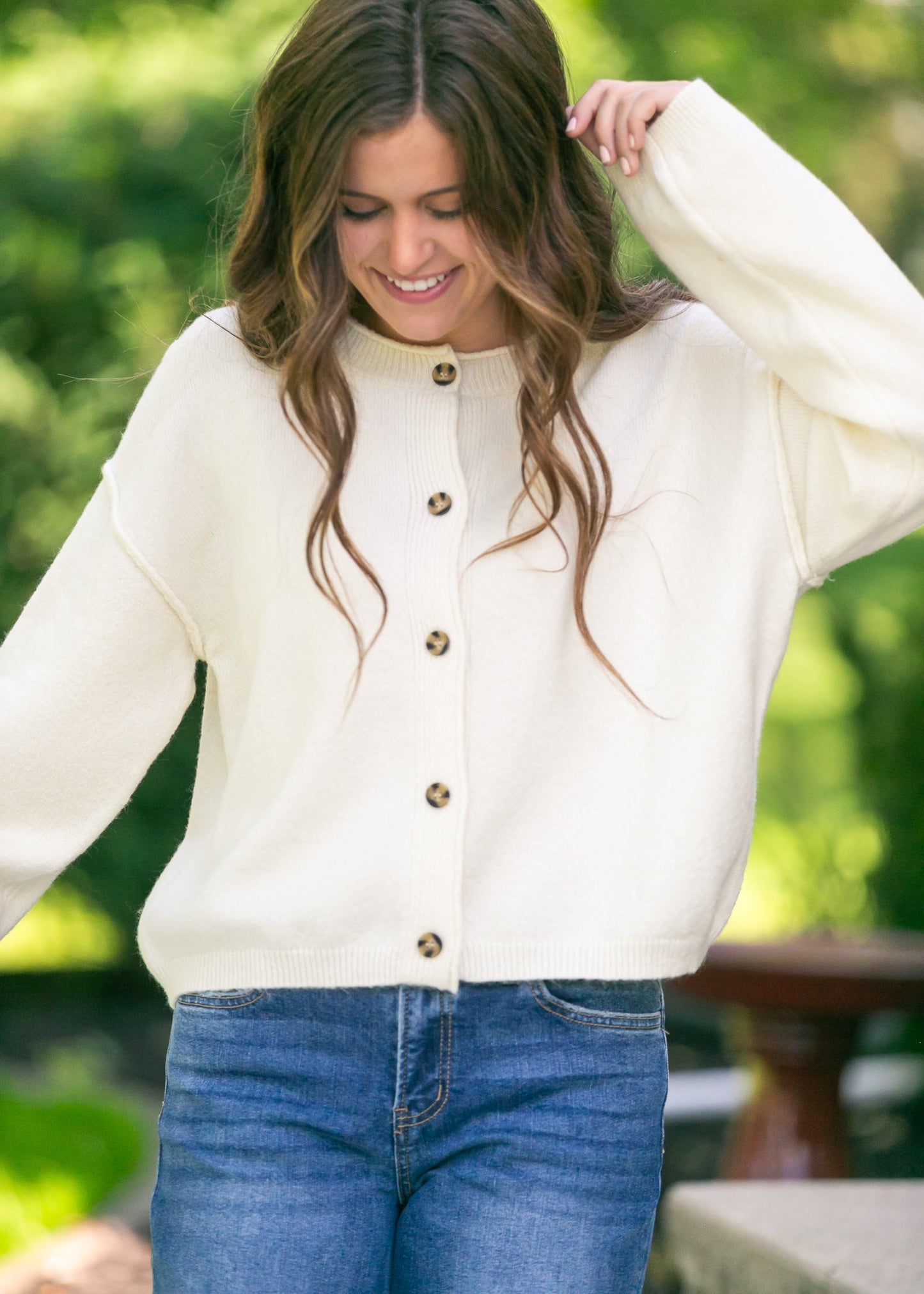 Button Down Raw Seam Cardigan - FINAL SALE
