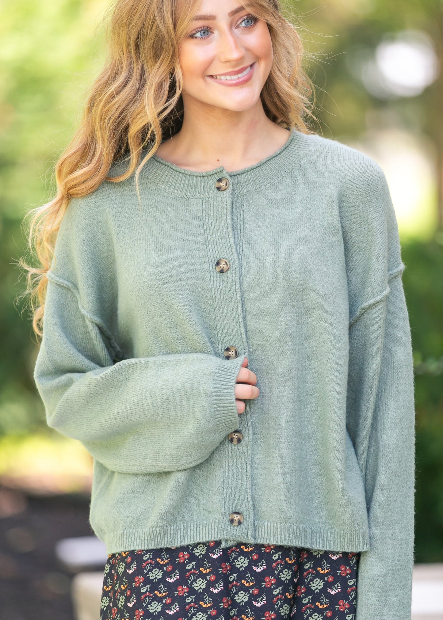 Button Down Raw Seam Cardigan - FINAL SALE