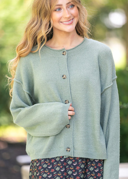 Button Down Raw Seam Cardigan - FINAL SALE
