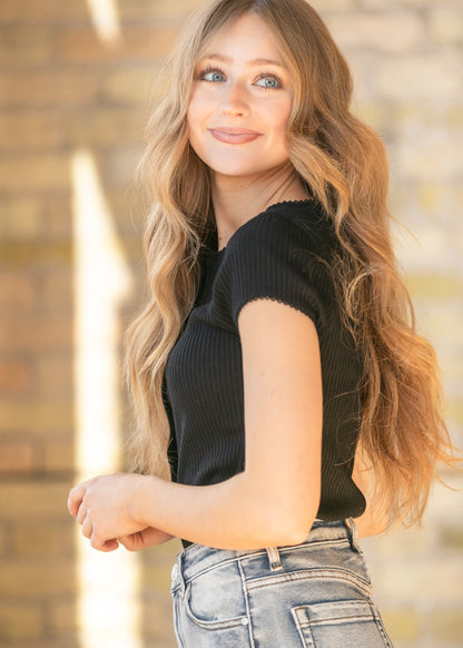 Button Front Ribbed Knit Top