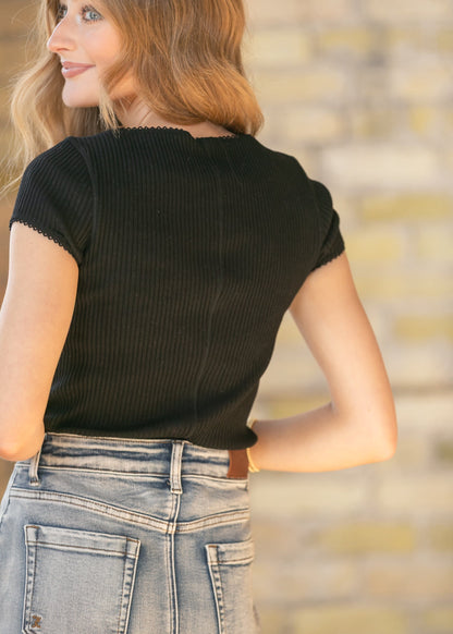 Button Front Ribbed Knit Top