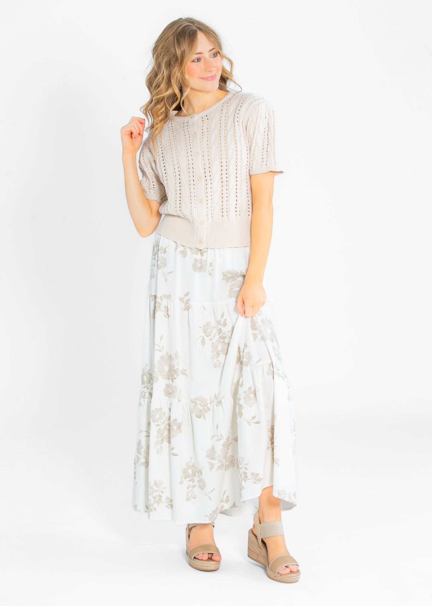 Cable Knit Puff Sleeve Cardigan - FINAL SALE