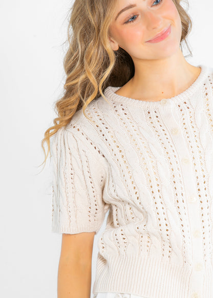 Cable Knit Puff Sleeve Cardigan - FINAL SALE