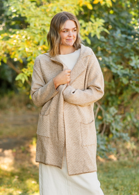 Carmen Striped Knit Lapel Cardigan Coat - FINAL SALE