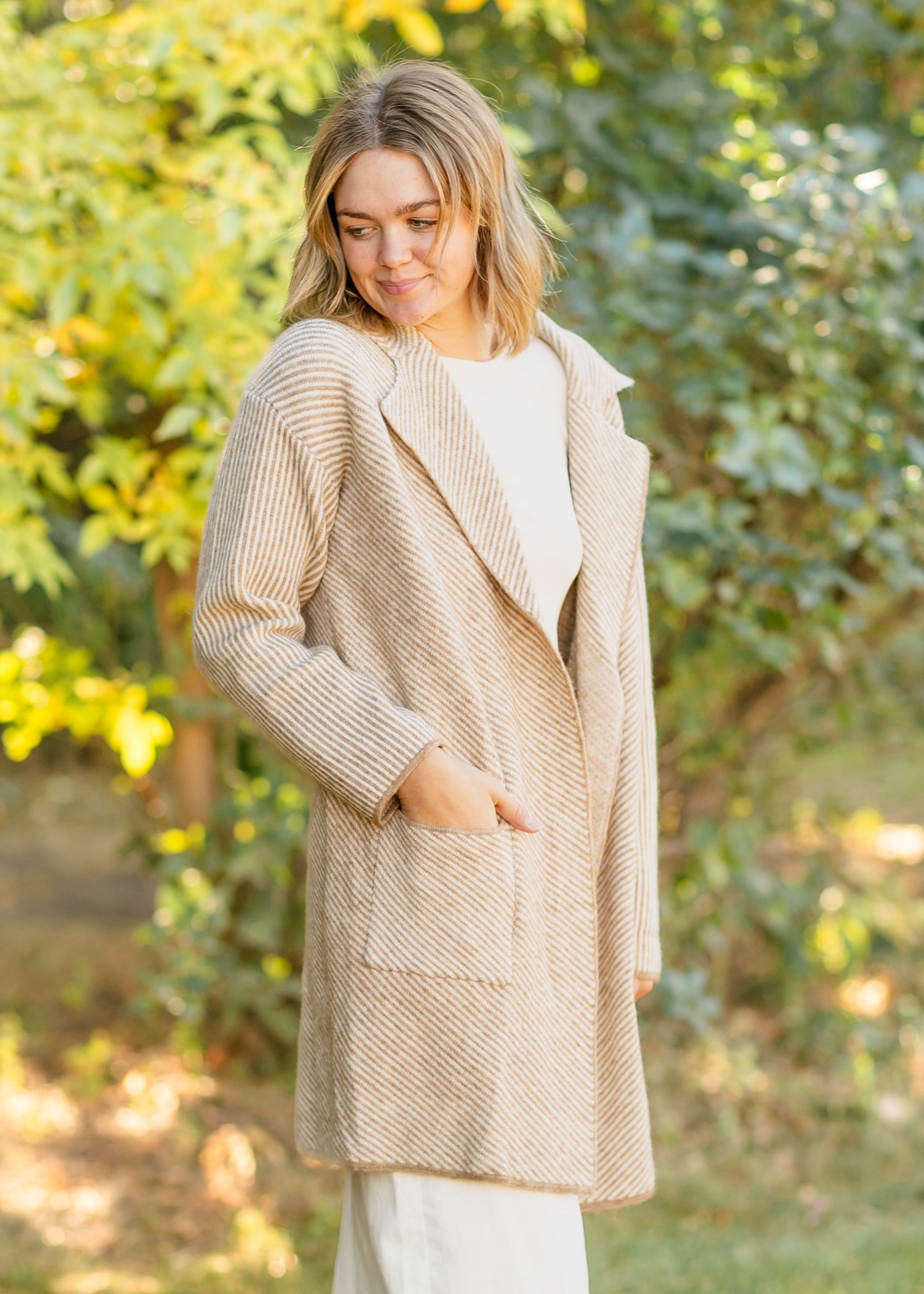 Carmen Striped Knit Lapel Cardigan Coat - FINAL SALE