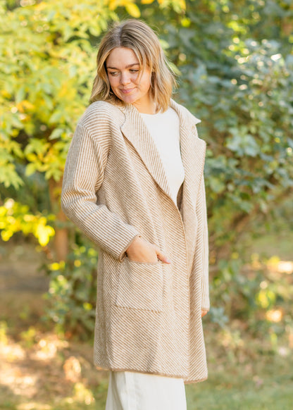 Carmen Striped Knit Lapel Cardigan Coat - FINAL SALE