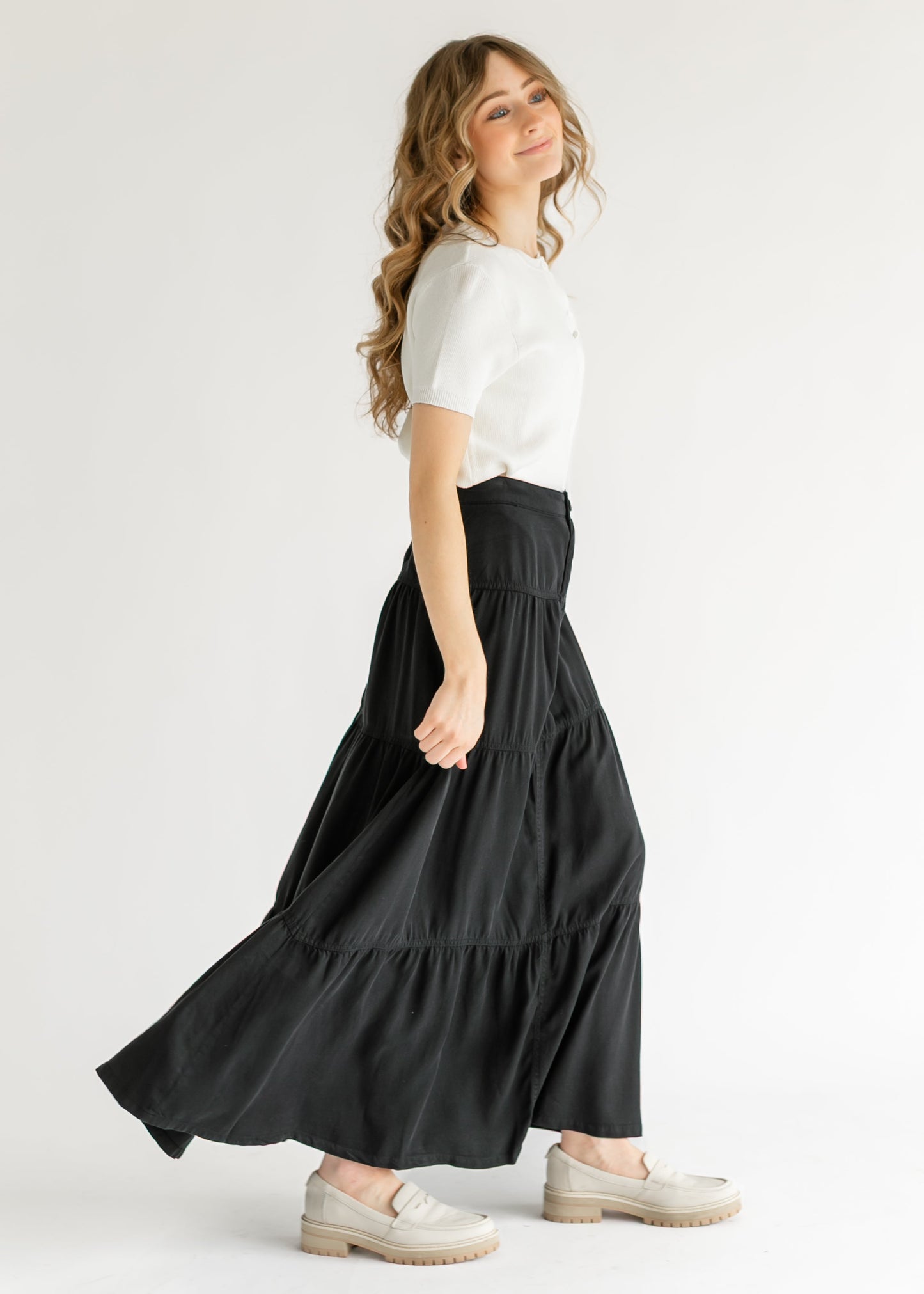 Chambray Tiered Colored Denim Skirt - FINAL SALE