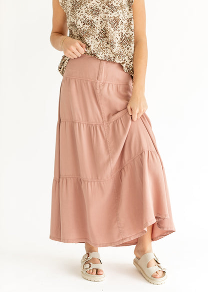 Chambray Tiered Colored Denim Skirt - FINAL SALE