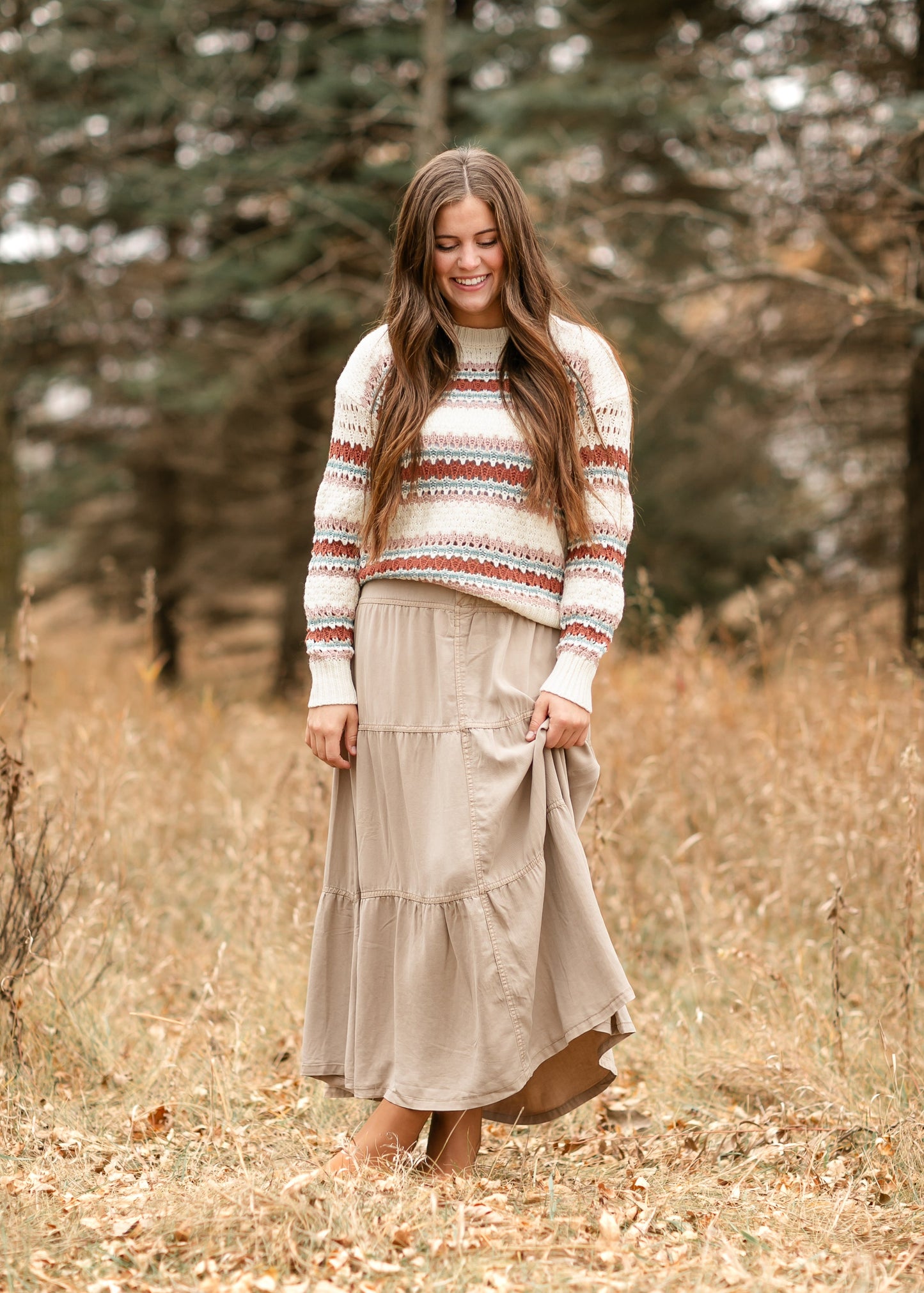 Chambray Tiered Colored Denim Skirt - FINAL SALE