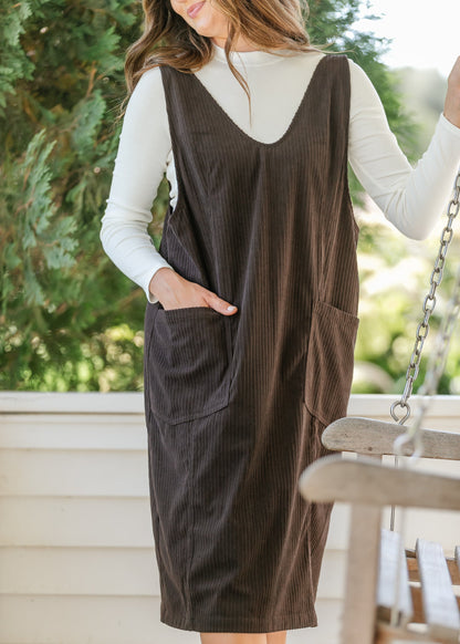 Chocolate Corduroy Overall Dress - FINAL SALE
