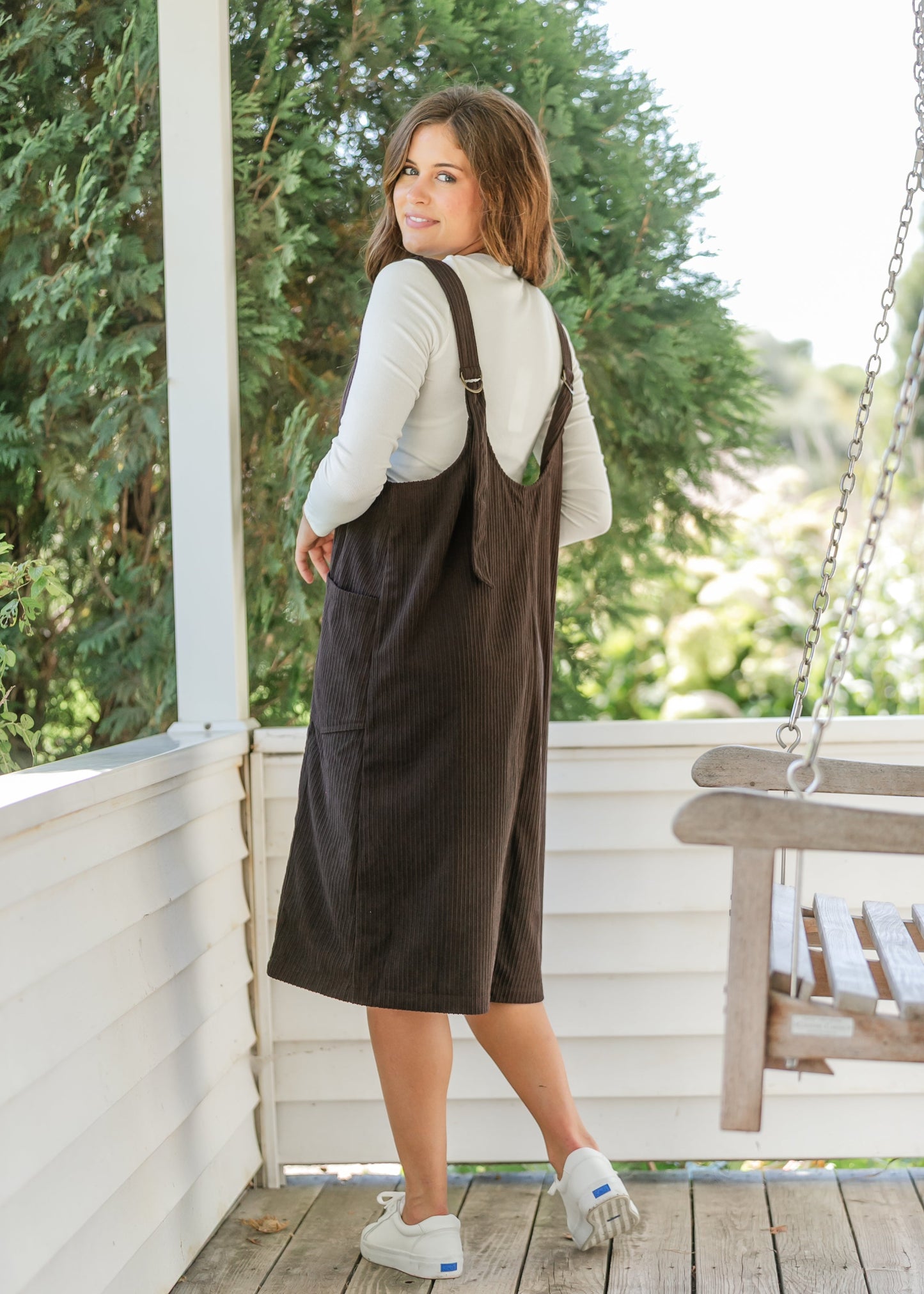 Chocolate Corduroy Overall Dress - FINAL SALE