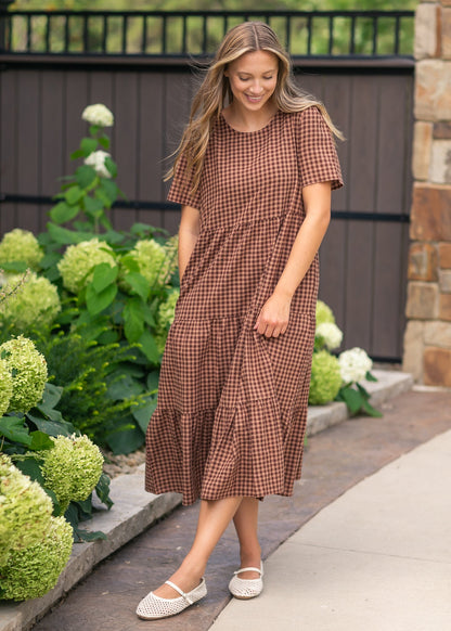 Chocolate Gingham Tiered Dress