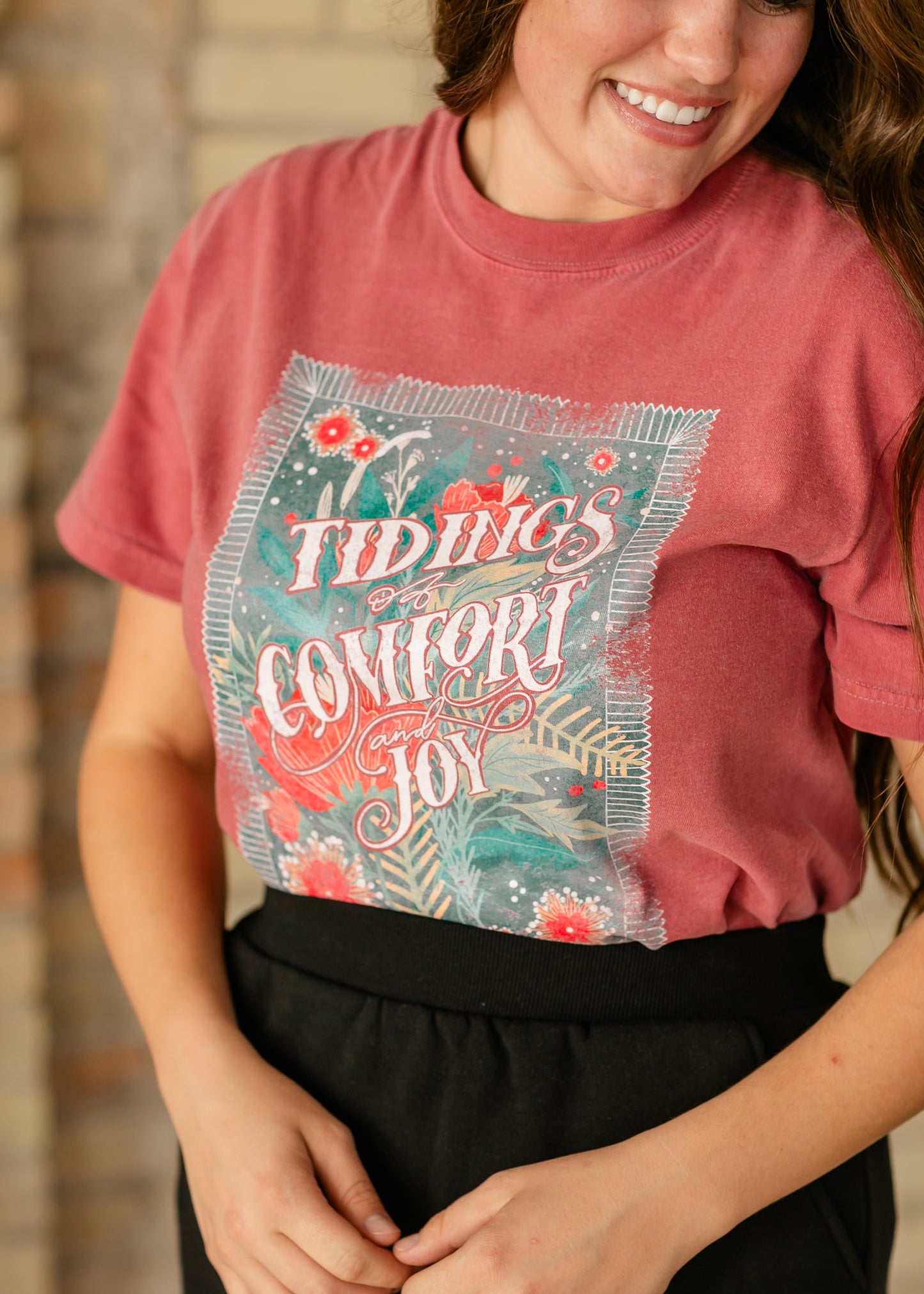 Christmas Comfort & Joy Crimson Graphic Christian Tee - FINAL SALE