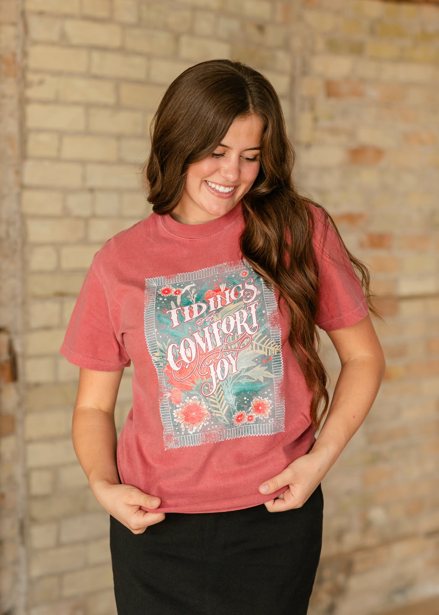 Christmas Comfort & Joy Crimson Graphic Christian Tee - FINAL SALE