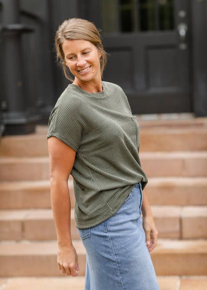 Cori Ribbed Short Sleeve Front Pocket Top - FINAL SALE