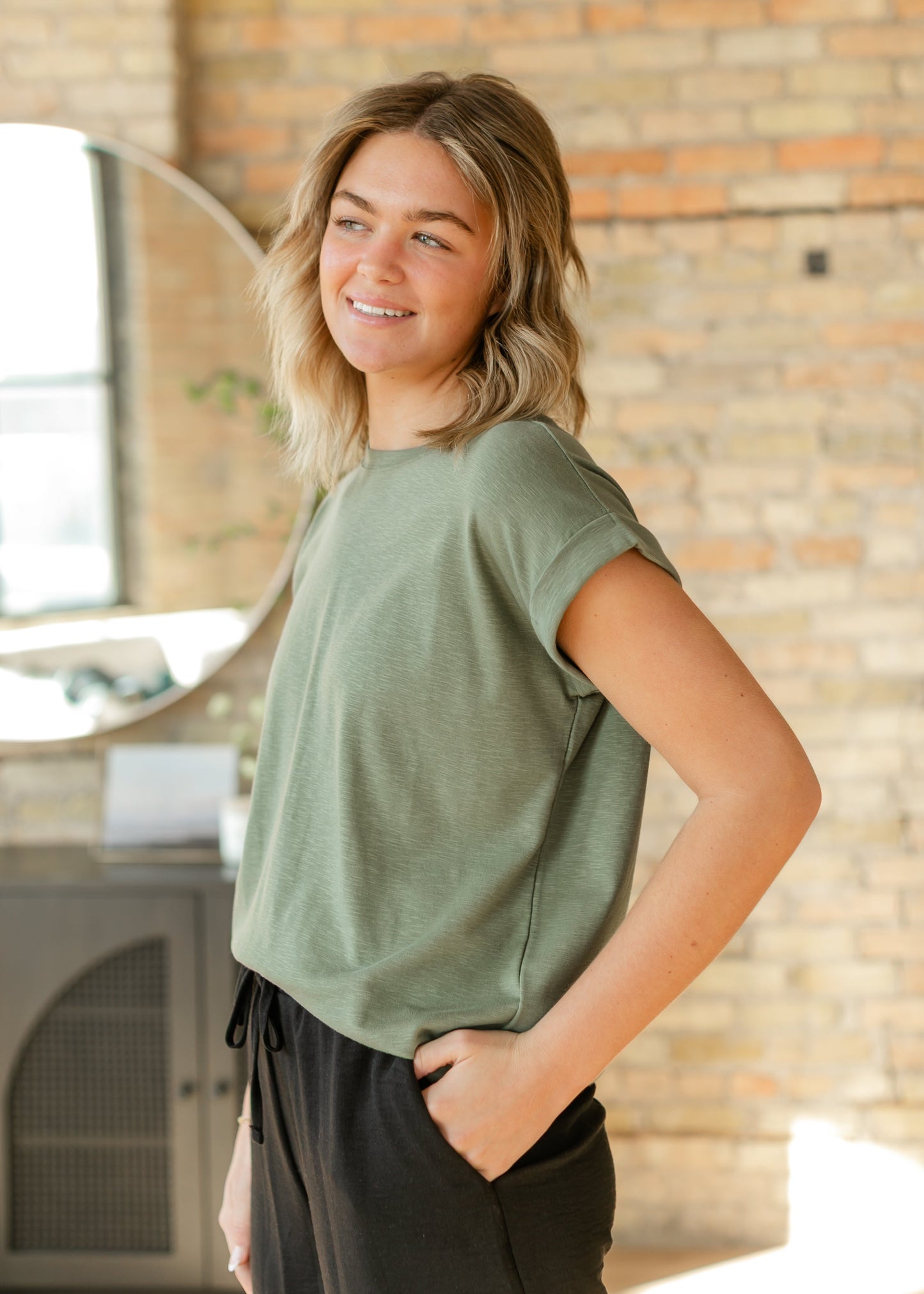 Cotton Modal Slub Rolled Sleeve Tee - FINAL SALE