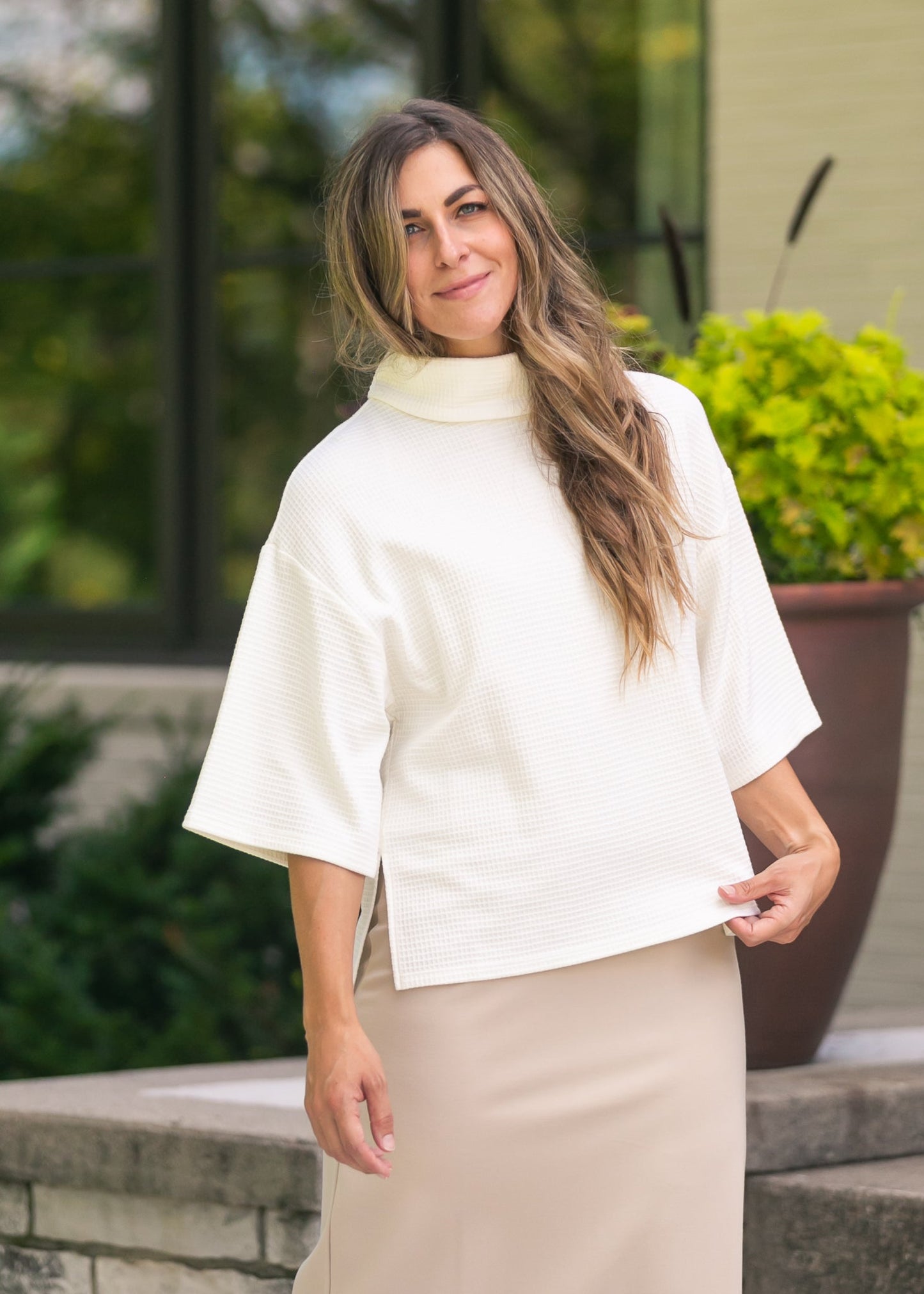 Cowl Neck Waffle Top - FINAL SALE